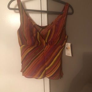 2 piece top with skirt up to knee. Multi colored